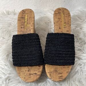 MONTEGO BAY CLUB Woven Slide Cork Wedges Slip On Black Fabric Size 9